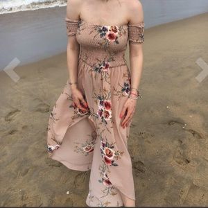 Nude color Floral Maxi wrap dress 👗💐🌺🌹